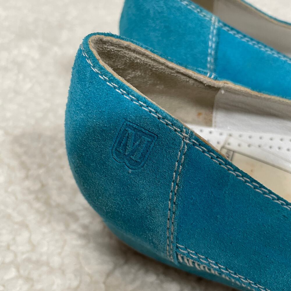 Bruno Magli Suede Skimmer Flats / Tiny Wedge Turquoise‎ Embroidered 6 N - Picture 6 of 10